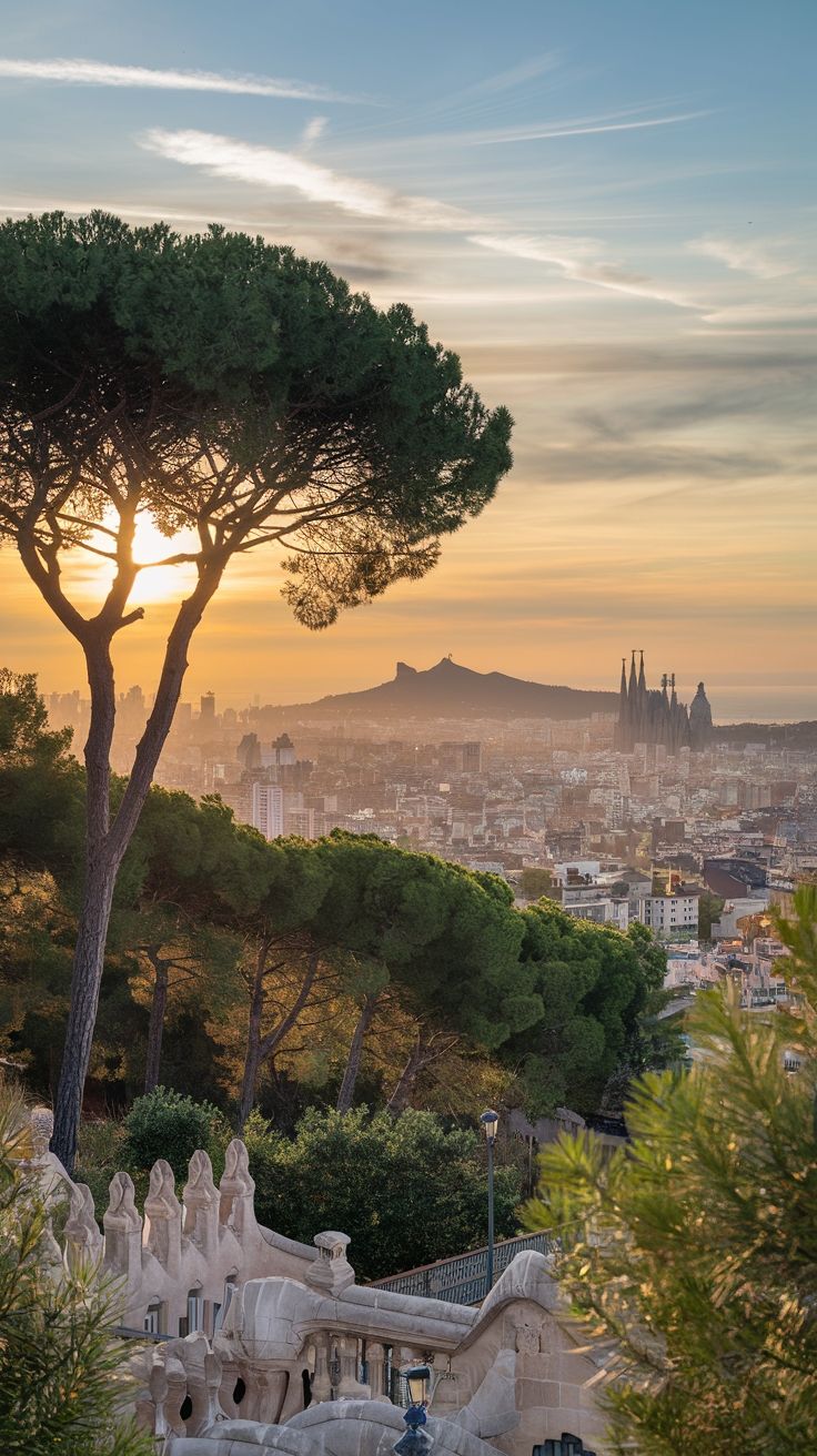 Barcelona city view at sunset representing Spanish language courses abroad