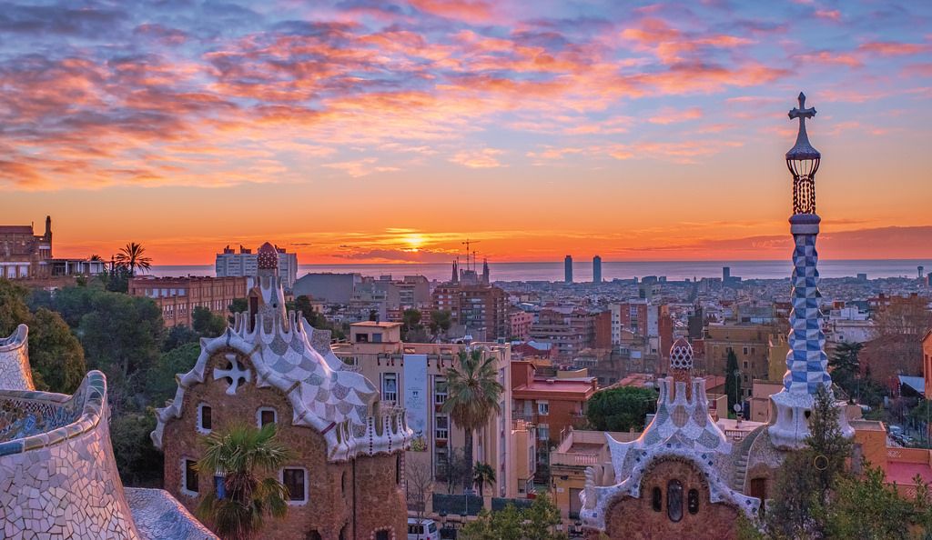 Barcelona skyline at sunset representing study abroad programs in Spain