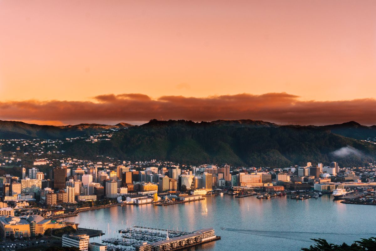 Auckland skyline at sunset representing study abroad opportunities in New Zealand